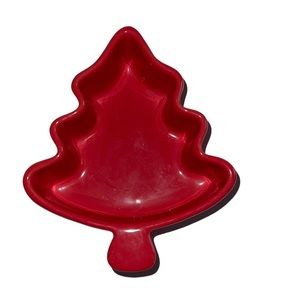 Red Ceramic Christmas Tree Dish 6”x5.5”
